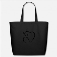 Heart Cat Kids Cartoon Vector Black Eco-Friendly Tote Bag